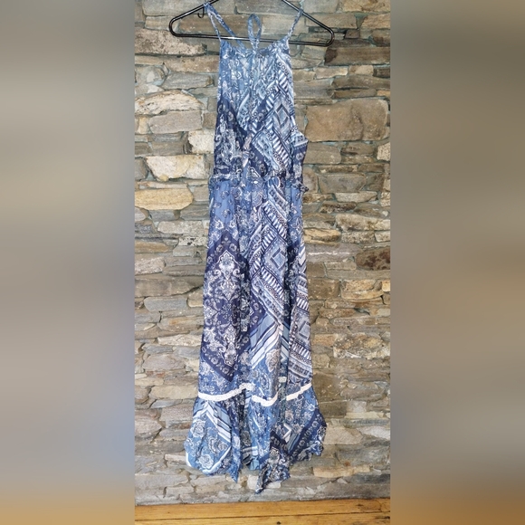 Lucky Brand Halter Top Maxi Dress, Ties At Back Of Neck, Ruffle Hem - Picture 10 of 14
